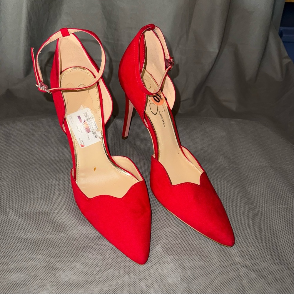 Jessica Simpson Red Heels Ankle Wrap Woman’s 10 42